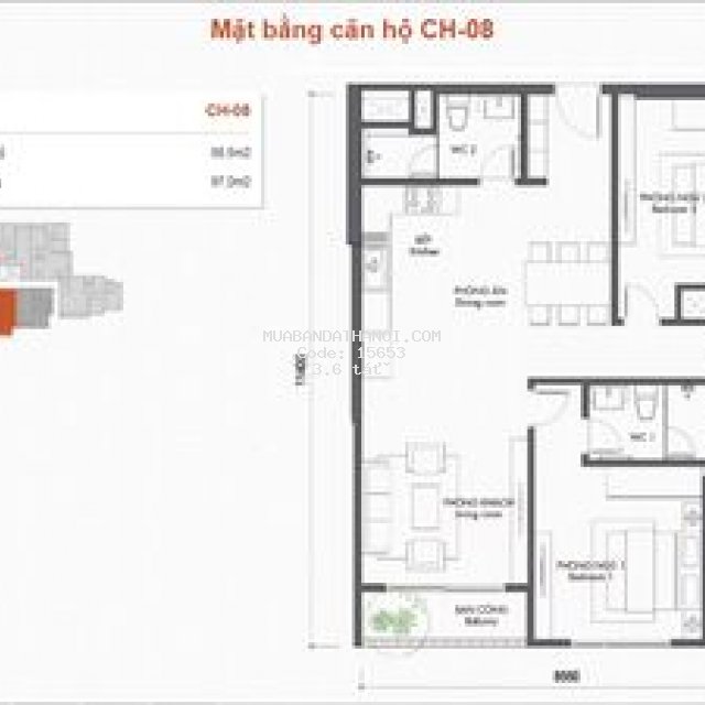 Bán chung cư berriver long biên 88m² 2pn