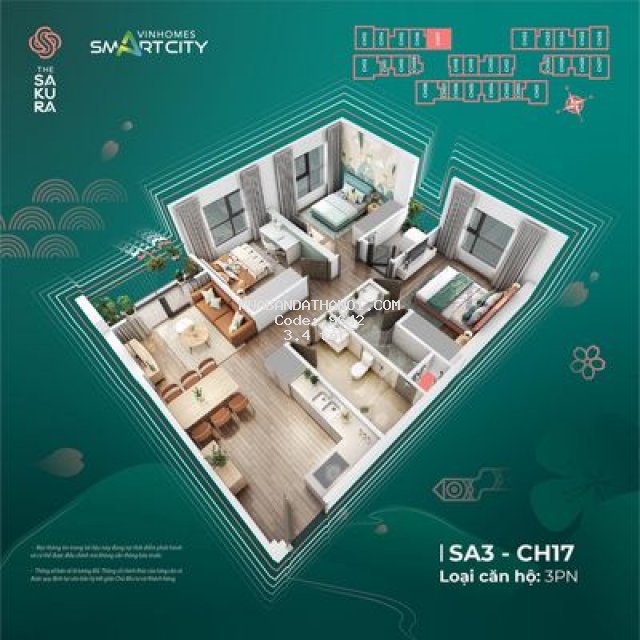 Căn hộ 3pn 80m2 cho đại gia đình giá chỉ từ 3,4 tỷ