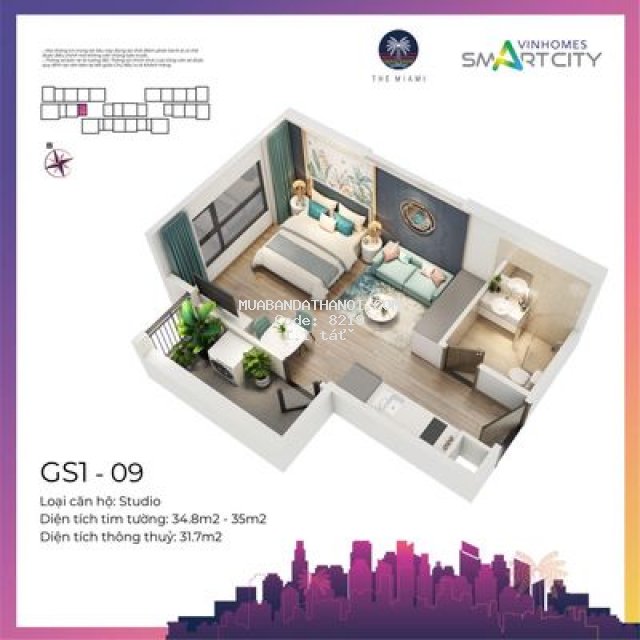 Căn hộ studio 30m2 giá rẻ tại vinhomes smart city