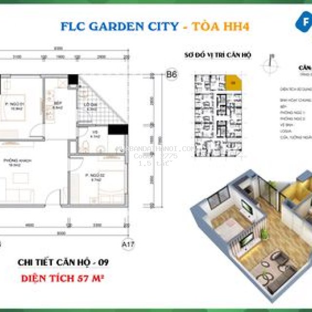 Cần tiền nên bán căn góc 57m² 2pn tại flc đại mỗ