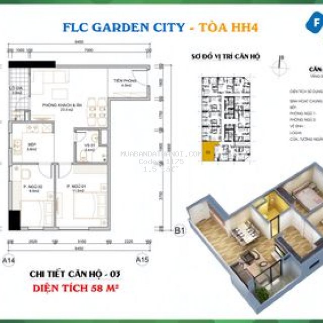 Cần tiền nên bán căn góc 58m² 2pn flc garden city