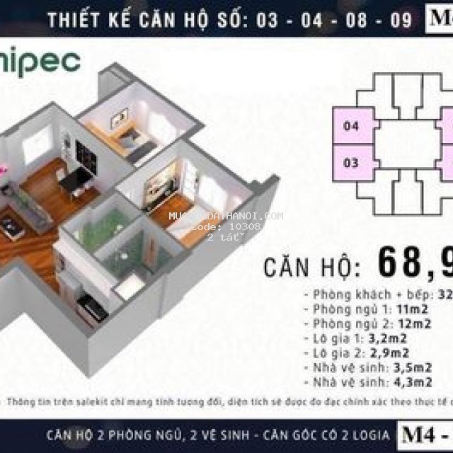 Em cần bán căn 69m2 nguyên bản cđt 2n2vs mipec kh