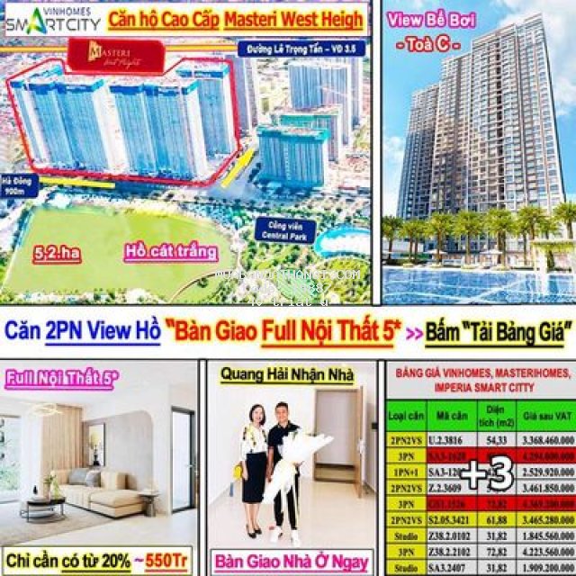 Masteri west heights căn vip view hồ chỉ từ 600tr