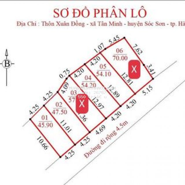 Bán đất sóc sơn 500tr - 700tr, dt 50m - 70m