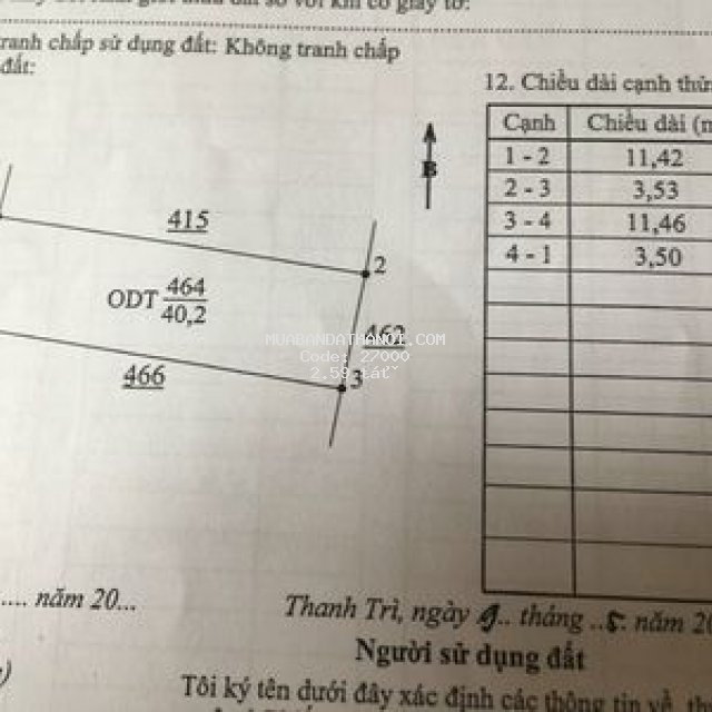 Thanh lân, bán đất ngõ 2.5m diện tích 39m2 mặt tiền ~3.5m