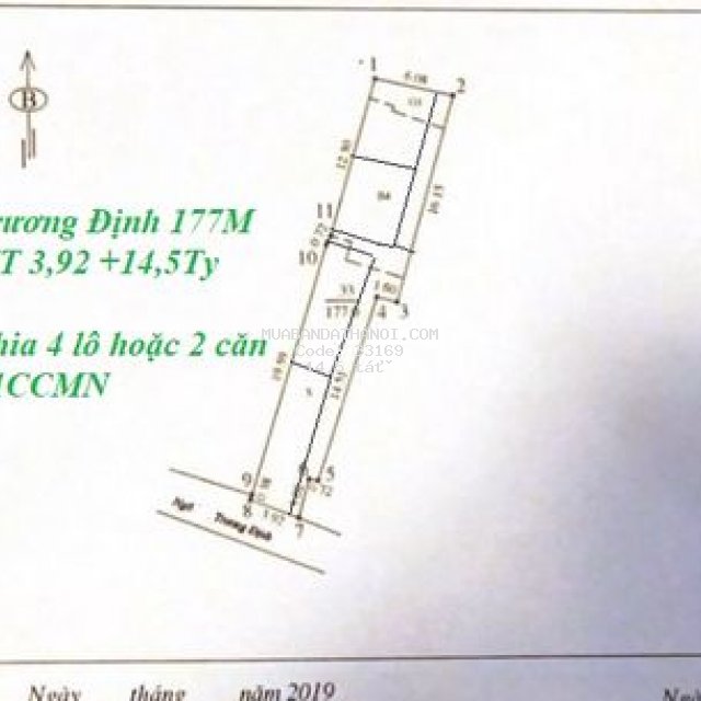 Bán đất trương định 179m +14,5 tỷ chia 4 lô+ ccmn