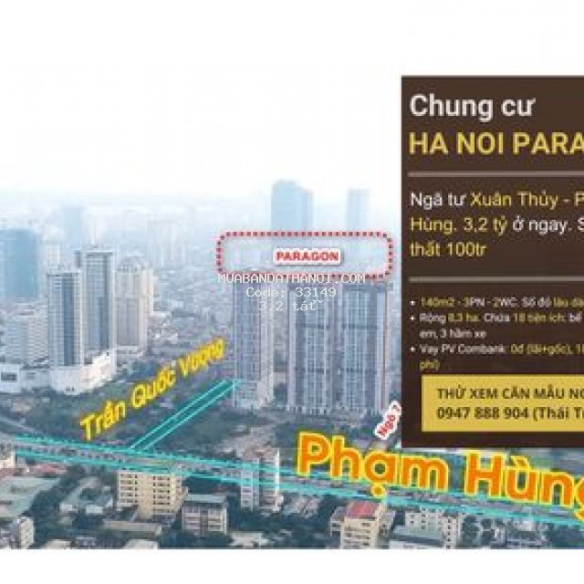 Chung cư hà nội paragon. ngã tư xuân thủy - phạm hùng. 3,2 tỷ ở ngay